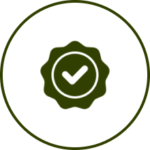 Checkmark badge icon in green circle.